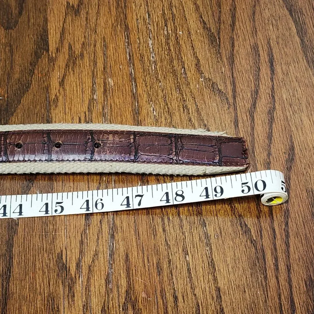Belt Mens 44 Brown Cotton Leather Webbed Fish Buckle Marine Outdoor Adjustable